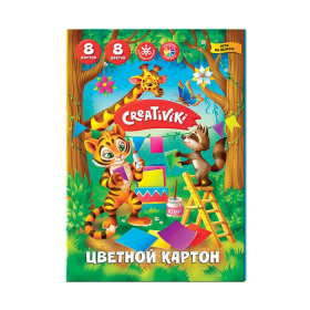 Картон цветной А5 немел. Creativiki А5 8 цв. 8 л. 190 г/м