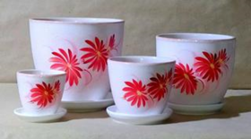 Кашпо кувшинка 0,35л с подставкой Гербера красная (d=10см)